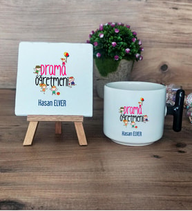 Drama Öğretmeni Hediye Seti Kupa Bardak T Kulplu ve Dekoratif Taş Öğretmenler Günü Hediyesi (Model 6)