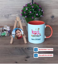Rusça Öğretmeni Kupa Bardak Beyaz ve Fotoğraflı Ahşap Anahtarlık Hediye (Model 13)