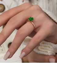 Rose Altın Kaplama Zirkon Taşlı Lotus Çiçeği Kadın Yüzük (Yeşil)