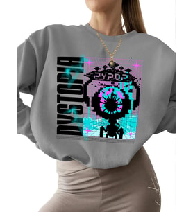 Sweatshirt 3 iplik şardonlu bisiklet yaka Bej kalın erkek Di·stopya Baskılı kadın unisex Sweatshirt (Gri)