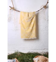 %100 Pamuk 90x180 Peştemal Plaj Havlusu Etnik Desen Jakarlı (Sarı)