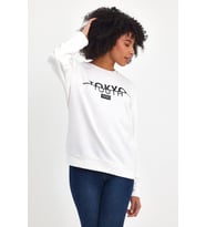 Kadın Bisiklet Yaka Rahat Kalıp 3 iplik Kalın Tokyo Baskılı  Sweatshirt SPR24SWk30 (Ekru)
