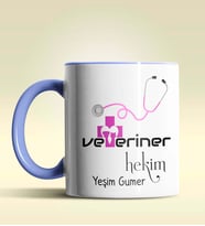 Kişiye Özel Veteriner Hekim 2 Tasarımlı Turuncu Kupa Bardak (Mavi)