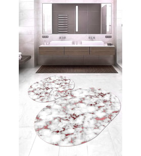 Dijital Baskılı Kaymaz Taban Yıkanabilir Oval 2'li Klozet Takımı Banyo Paspası NOKZ-HT-798 (Çok Renkli)