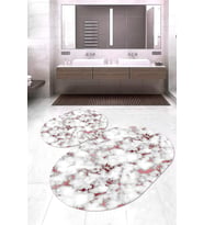 Dijital Baskılı Kaymaz Taban Yıkanabilir Oval 2'li Klozet Takımı Banyo Paspası NOKZ-HT-798 (Çok Renkli)