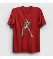 Presmono Unisex Sarı Skeleton Guitarist Music Rock T-Shirt 339807tt (Kırmızı)