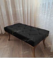 Kapitoneli Ayak Ucu Kapı Önü Antre Bench Puf Gold Ayak (120*45) (Siyah)