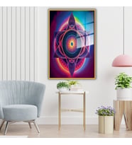 Metal Çerçeveli Temperli Cam Tablo Neon Renkli Psykodelic Tablo (Gold)