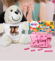 Kişiye Özel Peluş Köpek Ve Renkli Micro Blocks Lego (Pembe)