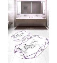 Dijital Baskılı Kaymaz Taban Yıkanabilir Oval 2'li Klozet Takımı Banyo Paspası NOKZ-HT-326 (Mor)