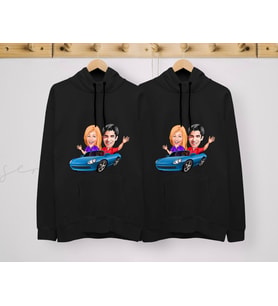 BK Gift Kişiye Özel Sevgililer Karikatürlü İkili Siyah Sweatshirt Seti, Sevgililer Hediye, Çift Hediyesi, Yıl Dönümü Hediyesi, Kişiye Özel Sweatshirt-1 (Model 3)