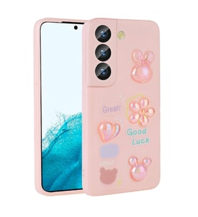Galaxy S21 FE Kılıf Kabartma Figürlü Parlak Toys Silikon Kılıf (Pembe)