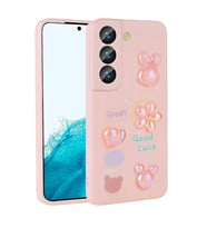Galaxy S21 FE Kılıf Kabartma Figürlü Parlak Toys Silikon Kılıf (Pembe)