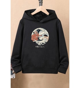 Unisex Kanagawa Oki Nami Ura Baskılı Sweatshirt (Siyah)