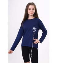 Toontoy Kız Çocuk Cep Üstü Baskılı Sweatshirt (Lacivert)
