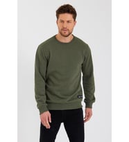 Bisiklet Yaka Etiket Detayı İçi Pamuklu Erkek Sweatshirt (Haki)