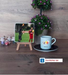 Hakem Fotoğraflı Dekoratif Taş, Ahşap Altlıklı Türk Kahvesi Fincanı Hediye (Model 7)