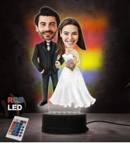 Doğum Günü Hediyesi,Sevgiliye Hediye, Kişiye Özel Fotoğraflı Gelin Damat Karikatür 3D Led Lamba (RGB)