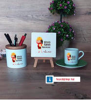 Mühendisler Günü Hediyesi Hediye Seti Dekoratif Taş, Kalemlik, Ahşap Altlıklı Türk Kahvesi Fincanı Hediye (Model 9)