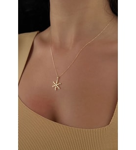 14 Ayar Altın Taş Detaylı Kar Tanesi Kolye (Rose)