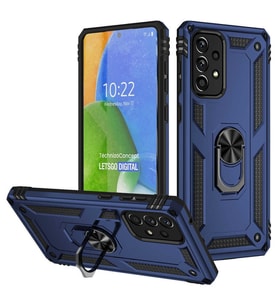 Samsung Galaxy A33 Kılıf Yüzüklü Standlı Korumalı Tank Kapak (Lacivert)