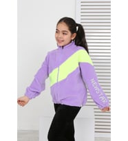 Toontoy Kız Çocuk Blok Renkli Polar Hırka (Lila)
