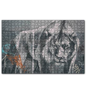 Cakapuzzle Pusudaki Aslan Duvar Boyama  Puzzle Yapboz MDF (Ahşap) (1000 Parça)