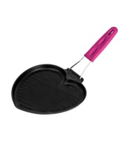 Lava Döküm Sığ Izgara Tavası Love Serisi Silikon Tel Saplı Ölçü 22x23cm. (Pembe)