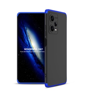 Xiaomi Redmi Note 12 Pro 5G Kılıf 3 Parça Slim Sert Silikon Kapak AYS (Siyah-Mavi)