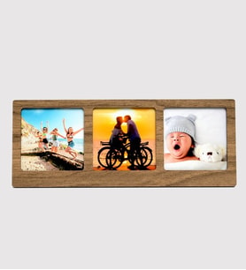 Kişiye Özel 3 Fotoğraflı Dekoratif Masaüstü Ahşap Fotoğraf Çerçevesi (Kahverengi)