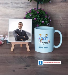 Rehber Öğretmen Fotoğraflı Dekoratif Taş, Kupa Bardak Beyaz Hediye Öğretmenler Günü Hediyesi (Model 1)