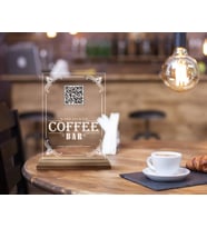 BK Gift Restoran & Cafe & Barlara Özel Ahşap Standlı Pleksi QR Kod Menü, Cafe&Bar için QR kodlu Tabela, QR kodlu Masa Dekoru-1 (Model 5)