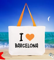 BK Gift I Love Barcelona Renkli Kulp Kanvas Plaj Çantası 48x40m, Baskılı Omuz Çantası, Alışveriş Çantası (Turuncu)