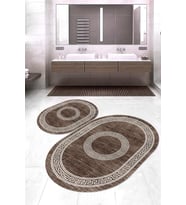 Dijital Baskılı Kaymaz Taban Yıkanabilir Oval 2'li Klozet Takımı Banyo Paspası NOKZ-SD-583 (Kahverengi)