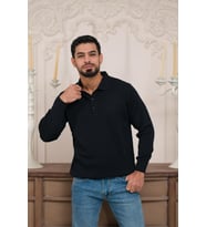 Woolen World Polo Yaka Düz Renk Yünlü Erkek Triko Kazak (Lacivert)