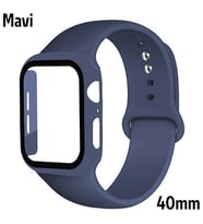 ALLY Apple Watch 4-5-6 40mm Silikon Kordon Kayış ve Ekran Koruyucu Kılıf (Mavi)