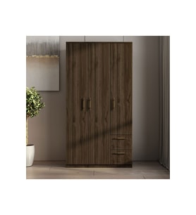 Merlin 3 Kapaklı, Çekmeceli, Raflı Gardırop, Yatak Odası Dolap, Elbise Dolabı (Açık Ceviz)