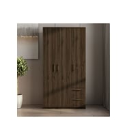 Merlin 3 Kapaklı, Çekmeceli, Raflı Gardırop, Yatak Odası Dolap, Elbise Dolabı (Açık Ceviz)