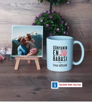 Babalar Günü Hediyesi Fotoğraflı Dekoratif Taş, Kupa Bardak Beyaz Hediye (Model 1)
