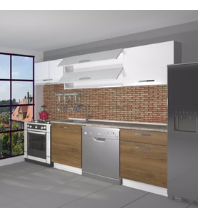 Decoraktiv Elite 220 MDF Hazır Mutfak Dolabı - Tezgah Dahil - Parlak Beyaz (Beyaz - Pera)