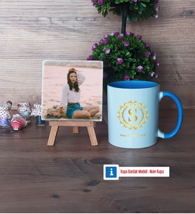 Gold Baş Harf Fotoğraflı Dekoratif Taş, Kupa Bardak Beyaz Hediye (Model 4)