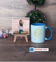 Gold Baş Harf Fotoğraflı Dekoratif Taş, Kupa Bardak Beyaz Hediye (Model 4)