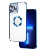 iPhone 13 Pro Kılıf Köşeleri Renkli Şeffaf Kamera Korumalı Silikon Luxury Kapak (Mavi)