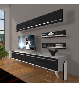Decoraktiv Eko 5 Mdf Std Retro Tv Ünitesi Tv Sehpası (Beyaz-Siyah)
