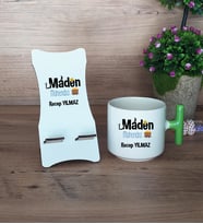 Maden Mühendisi Hediye Sepeti Kupa Bardak T Kulplu ve Ahşap Telefon Standı Mühendisler Günü Hediyesi (Model 8)