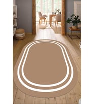 Dijital Baskılı Kaymaz Taban Yıkanabilir Oval Salon Halısı Mutfak Halısı Yolluk NDO-HT-433 (Kahverengi)