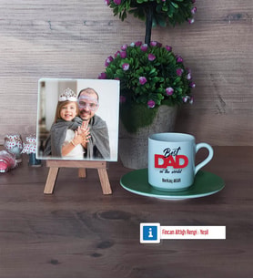 Babaya Hediye Fotoğraflı Dekoratif Taş, Ahşap Altlıklı Türk Kahvesi Fincanı Hediye Babaya Doğum Günü Hediyesi (Model 9)
