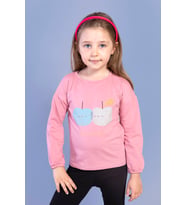 Toontoy Kız Çocuk Baskılı Kol Ucu Lastikli Sırtı Nakış Detaylı Tişört (Gül Kurusu)