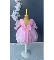 FURYA KİDS Kız Bebek 0-6 Ay Gelinlik Elbise 4 lü Mevlütlük Set Uzun Kollu Dantelli Premium Mevlütlük Elbise (Pembe)
