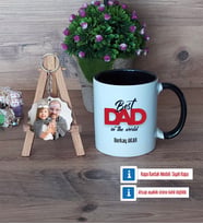 Babaya Hediye Kupa Bardak Beyaz ve Fotoğraflı Ahşap Anahtarlık Hediye Babaya Doğum Günü Hediyesi (Model 11)